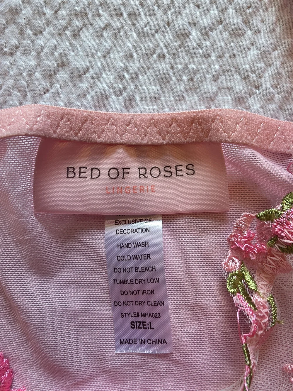 Sheer Floral Embroidered Pink Bralette with Adjustable Straps L